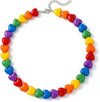 Colorful Rainbow Beaded Heart Necklace