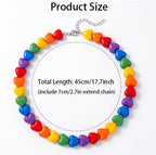 Colorful Rainbow Beaded Heart Necklace