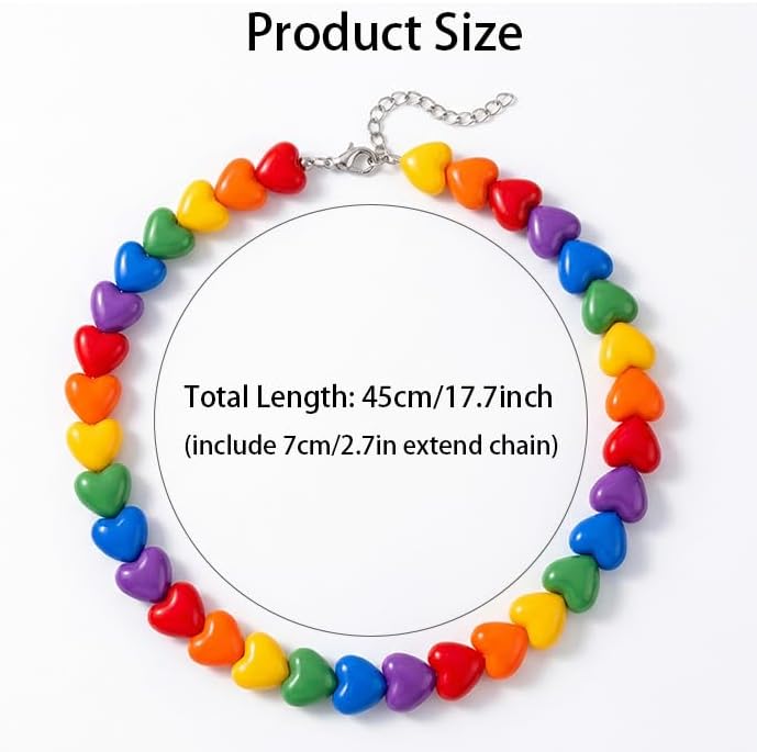 Colorful Rainbow Beaded Heart Necklace