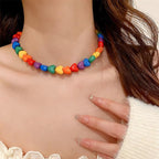 Colorful Rainbow Beaded Heart Necklace