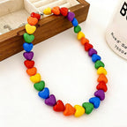 Colorful Rainbow Beaded Heart Necklace