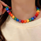 Colorful Rainbow Beaded Heart Necklace