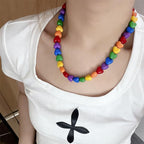 Colorful Rainbow Beaded Heart Necklace