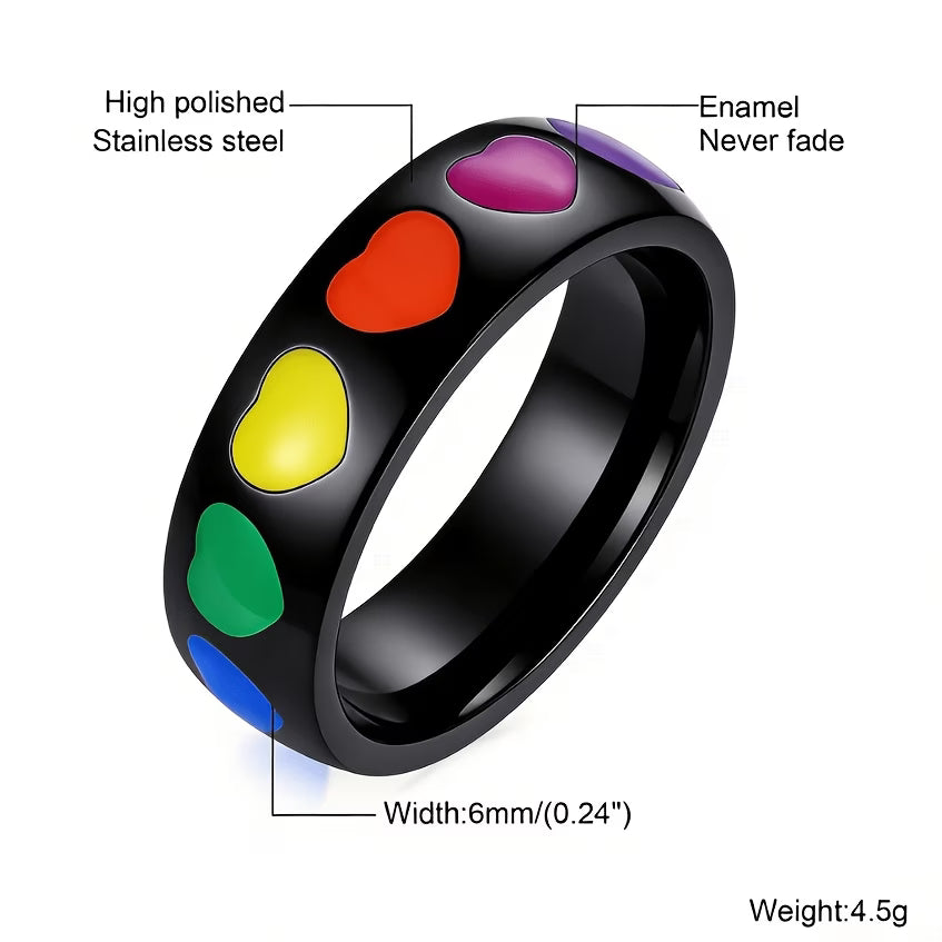 Rainbow Heart Enamel Ring Pride Ring